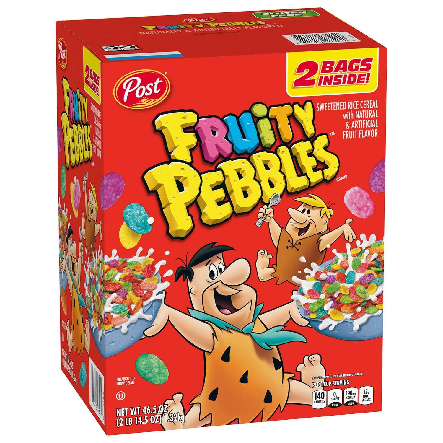 Post Fruity Pebbles Colorful Breakfast Cereal, 38 oz Value Box With White Bowl By OMA