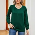 thumbnail image 3 of Scyoekwg Womens Long Sleeve Tops V-Neck Pleated T-shirt Loose Solid Color Dressy Casual Blouse Tops for Women Trendy Lightweight Tshirt Pullover (Army Green,L), 3 of 4
