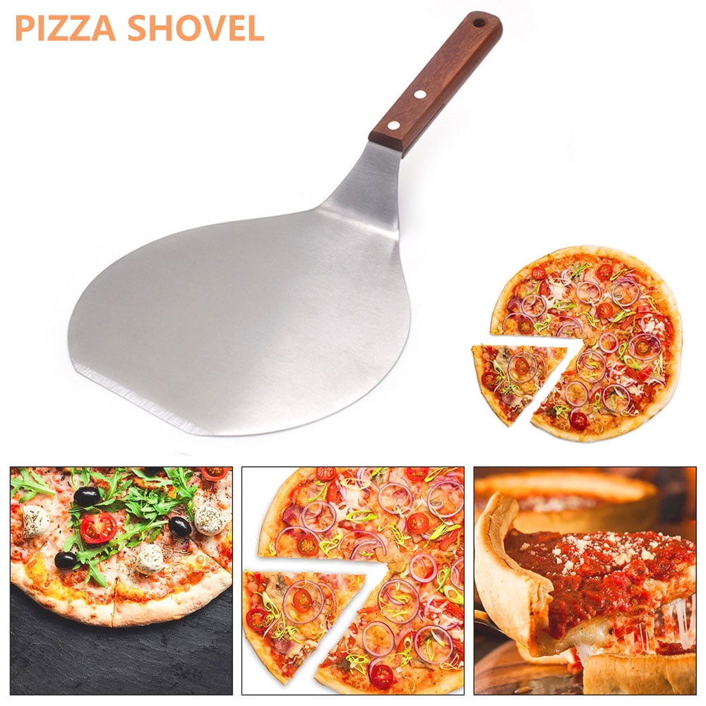 YSISLY Pizza Spatula Peel Shovel,Food Flipper Scraper,Metal Pizza Paddle with Wood Grip for Baking Homemade Pizza Grilling Bread 