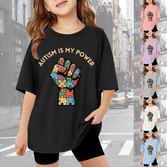 ibiyuan Kids Autism Shirt for Girls Boys Autism Awareness T Shirts Autism Support Love Graphic Casual Tees Tops,Sky Blue