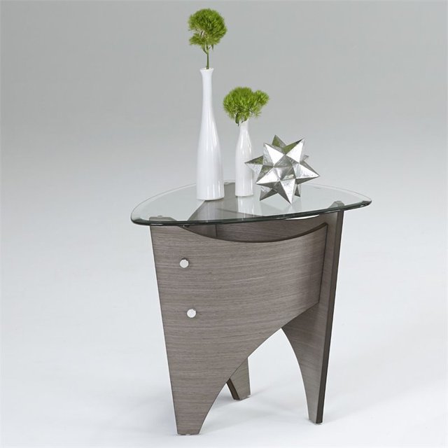 Progressive Tristar 22" Round Glass Top End Table in Gray Walnut