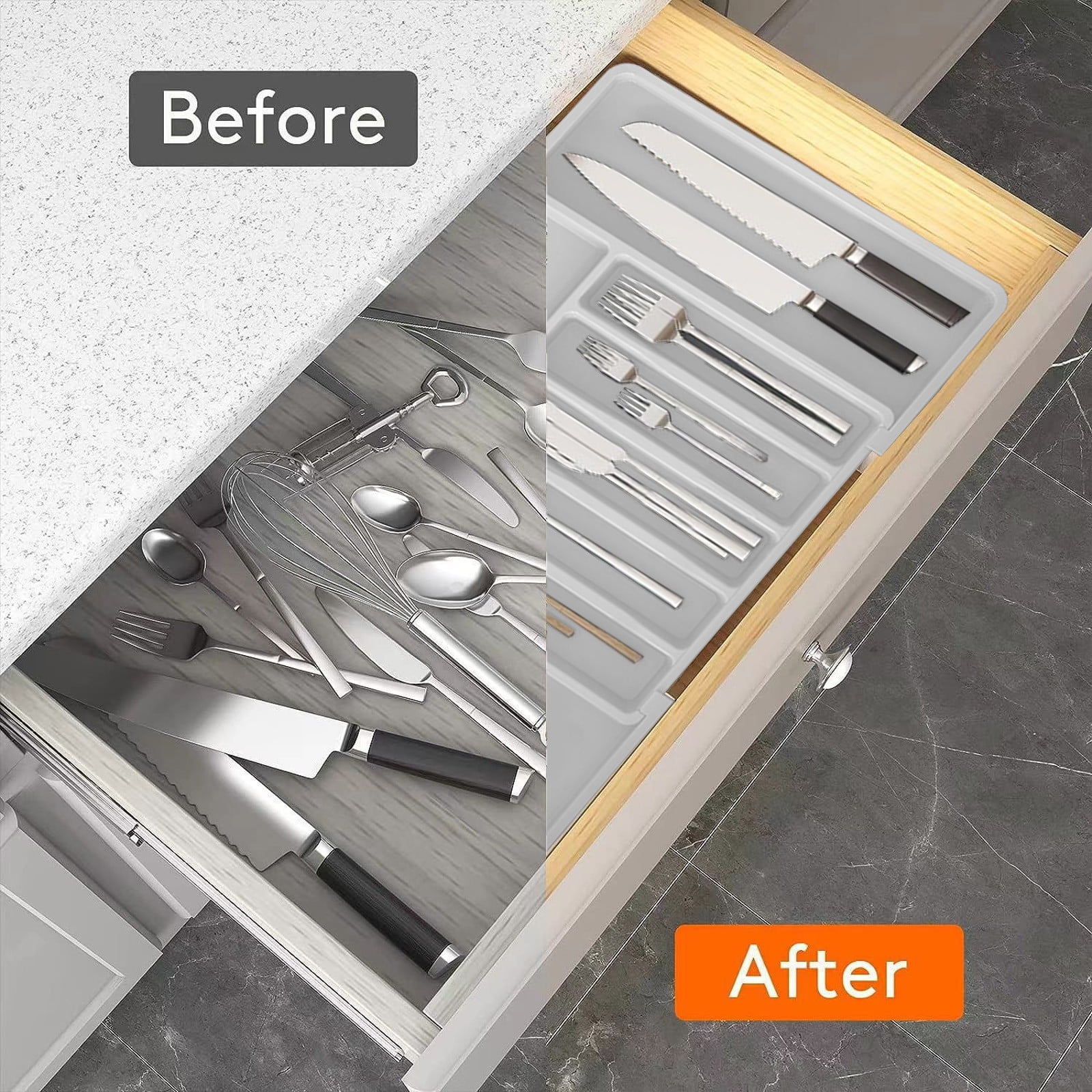 MERILER Expandable Silverware Drawer Organizer - Large Capacity, Adjustable Utensil Storage for Forks, Knives, and More - Multipurpose Kitchen Organizer