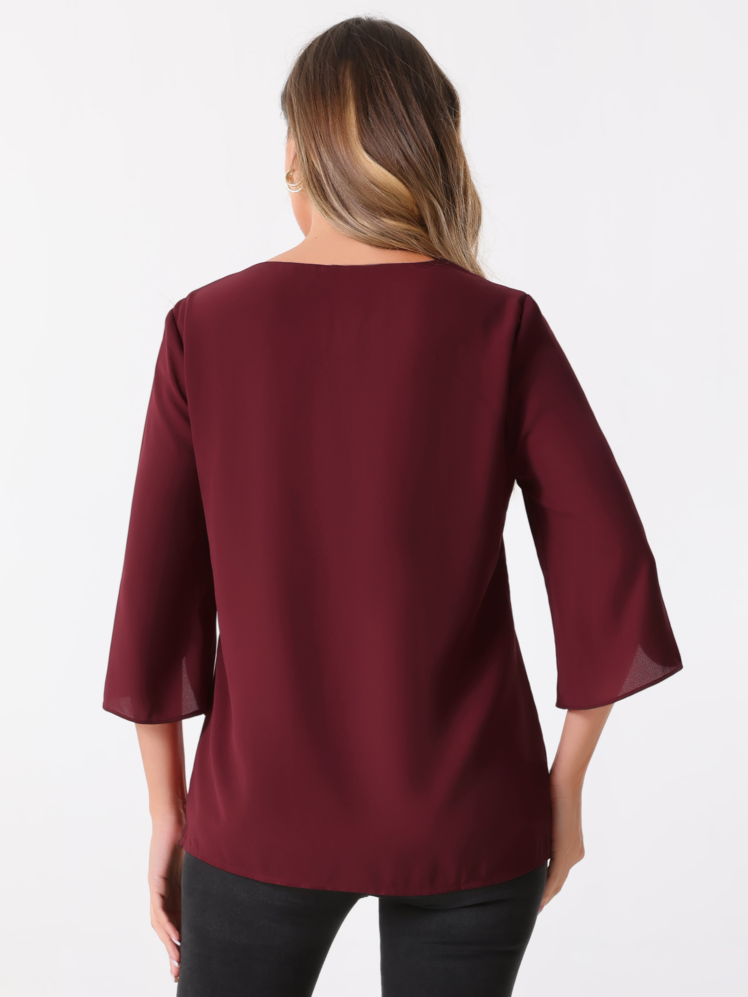 DARING DIVA Women's Chiffon Flowy Mesh Shirt Loose Work Tunic Blouse Top Burgundy M