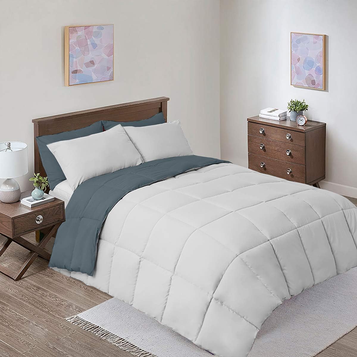 Sheetsnthings Reversible Down Alternative Comforter, Medium Warmth (28-Ounces of Fill) Twin-Twin XL Size Blanket, Navy-Grey