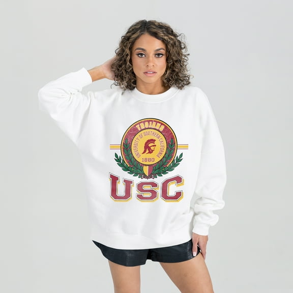 Women's Gameday Couture  White USC Trojans Hot Shot Fleece Pullover Sweatshirt