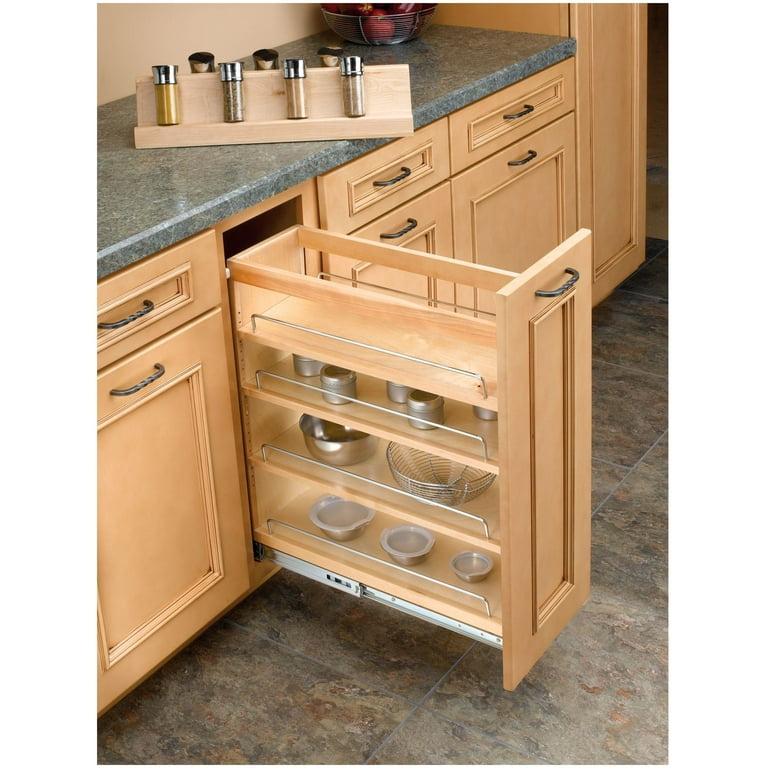 Natural Wood Kitchen Spice Rack Organizer for Cabinet 4 Tiers Tray Insert  Drawer