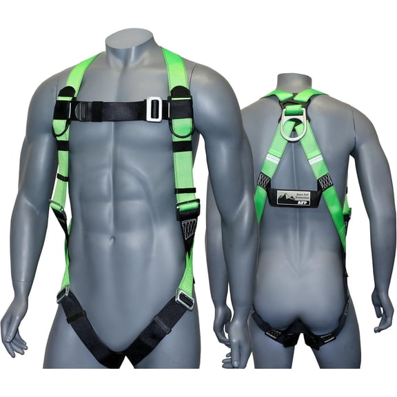 AFP Universal Full-Body Fall Protection Safety Harness with Dorsal D-Ring and Mating Buckle Legs, High-Visibility Green, for Roofing and Construction