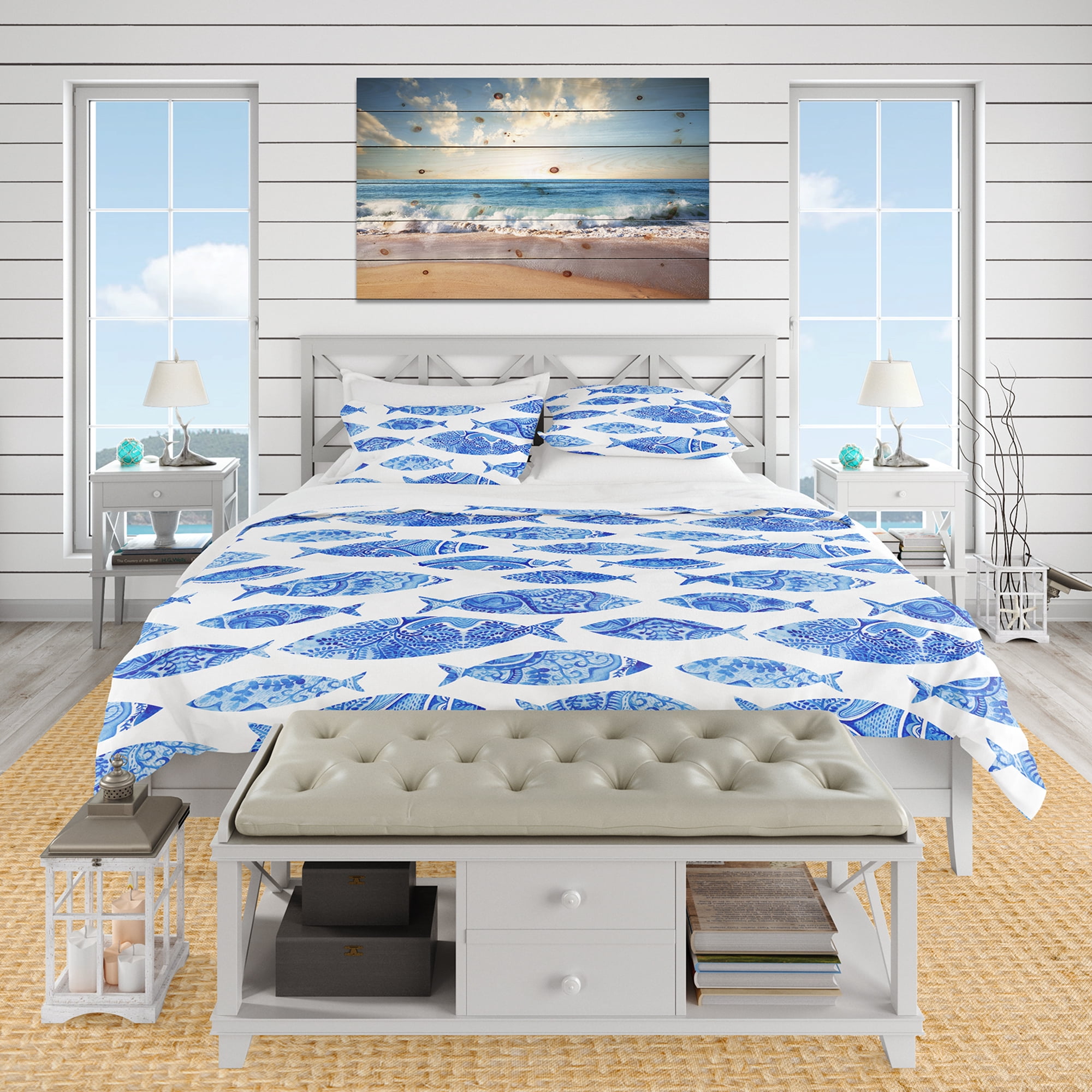 Designart 'Pattern with Fishes' Nautical & Coastal Duvet Cover Set