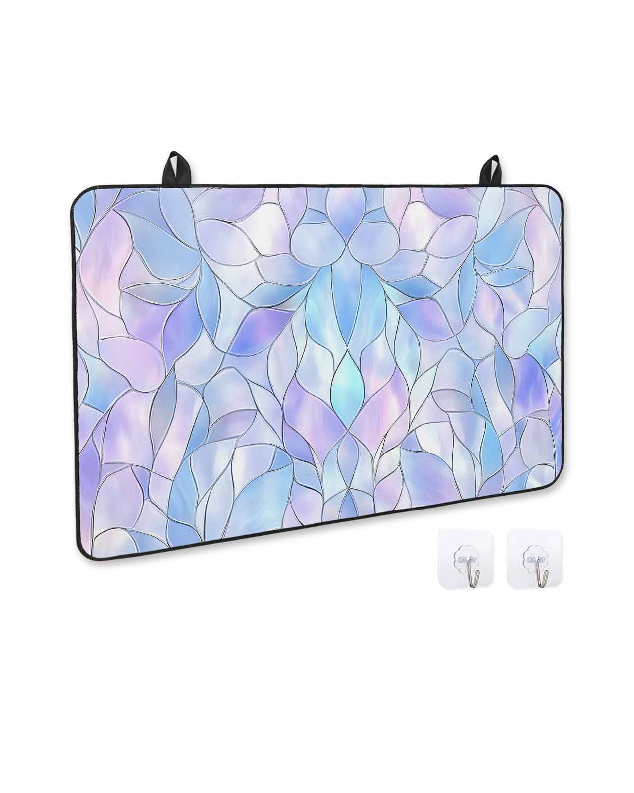 nqOlkjepod Large Induction Cooktop Protector Mat 24"x21", Stained Glass Stove Top Covers for Electric Stove, Blue Purple Floral Geometric Decorative Stove Burner Cover Mats, Glass Top Stove Cover