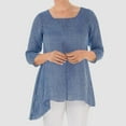 thumbnail image 5 of WREESH Womens Cotton Linen Shirts Loose Casual Spring/Summer Solid Fashion 3/4 Sleeve T-Shirt Blouse Tops Blue, 5 of 6