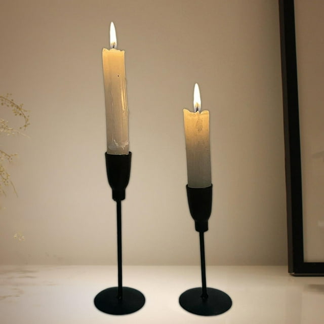Candelabro de pilar Macarena 2x de hierro para velas cónicas Negro