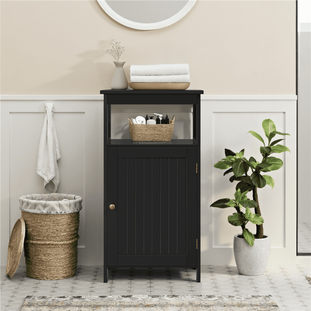 Alden Design 4-Tier Bathroom Floor Cabinet with Adjustable Shelf, Black