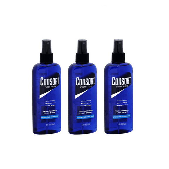 3 Packs Consort for Men Hair Spray Non-Aerosol Unscented Extra Hold 8 Oz