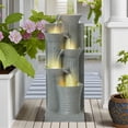 thumbnail image 6 of Magic Union Outdoor Water Fountain, 5 Tiers Cascading Waterfall Indoor Water Feature Garden Decor with LED Lights, Fountains Outside Patio Resin for Yard, Deck, Porch and Home, Bamboo Elements, 6 of 8
