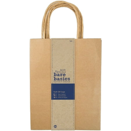 Papermania Bare Basics Gift Bags 8"X10.25"X4.25" 5/Pkg-Kraft, Pk 4, Papermania