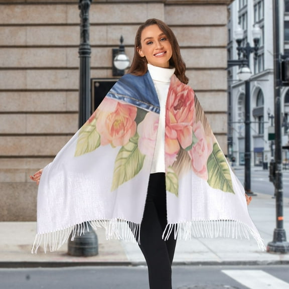 Cat Strap Flowers Floral Winter Scarf for Women Fashion Warm Long Soft Blanket Scarves Gifts