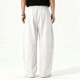thumbnail image 6 of Atkumj Linen Pants Men with Pockets Fashion Elastic Waist Drawstring Pants Casual Solid Color Straight Leg Men Trousers Pants for Daily Wear 3XL, 6 of 9