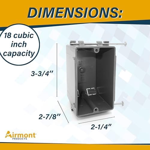 16 Pack Plastic Electrical Box, Grey Outlet Box, Single Gang New Work Junction Box, Captive Nails, 18 cu. Inches, Length 3.75'', Width 2.25'', Depth 2.875'', 2 Hour Fire Rated Electrical Outlet Box