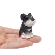 Schnauzer/Terrier Dog Puppy Figurine - Miniature 2 Inch Wooden Carving Statue Handmade Home Decor Small Animals Toy Pet Canine Hound