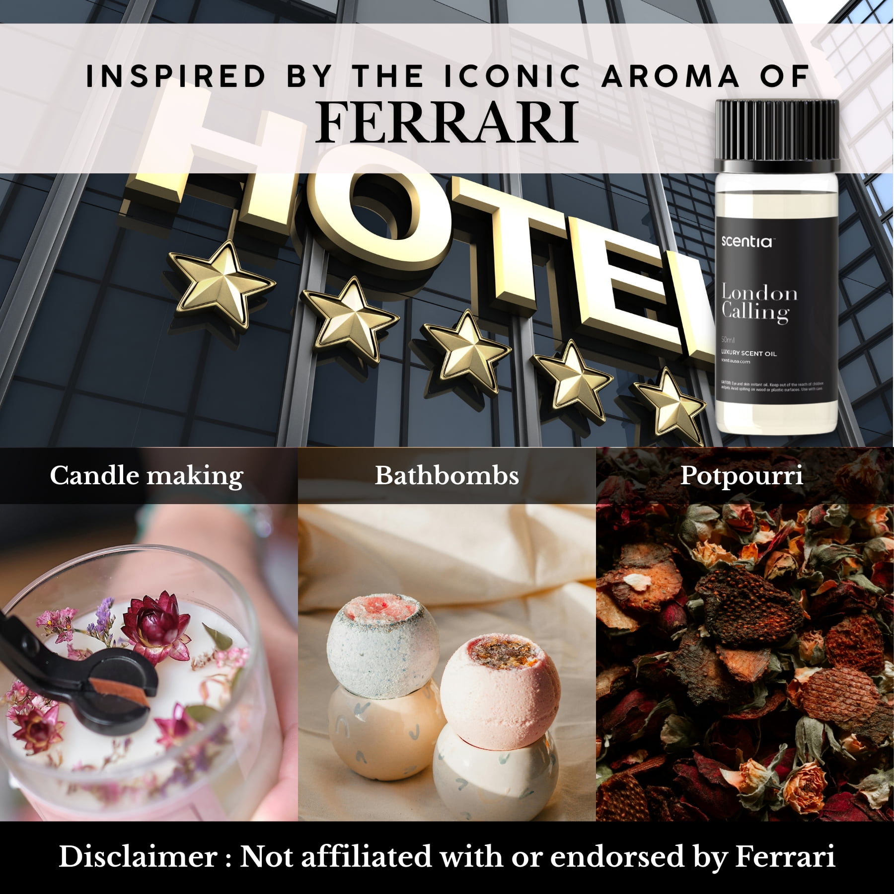 Scentia London Calling Diffuser Oil Inspired by Ferrari - 50 ml 1.69 fl oz - Fragrance Oil Blend White Tea, Cedarwood & Soku Lime for Aromatherapy Diffusers and Humidifiers