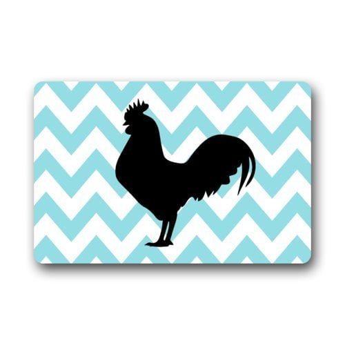WinHome Black Rooster With Blue and White Chevron Pattern Background