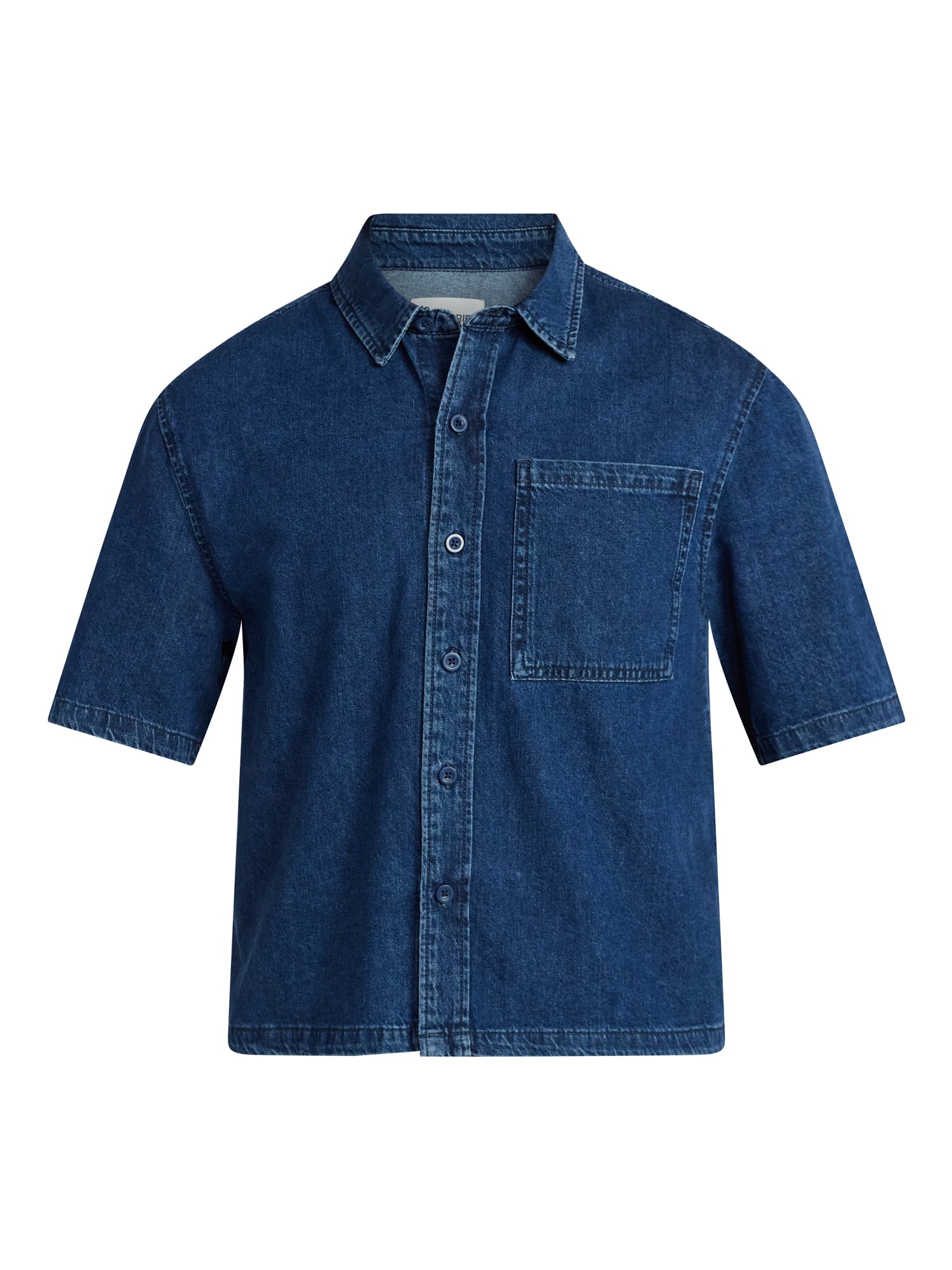 No Boundaries Denim Boxy Fit Shirt with Short Sleeves, Men's XS-4XLT