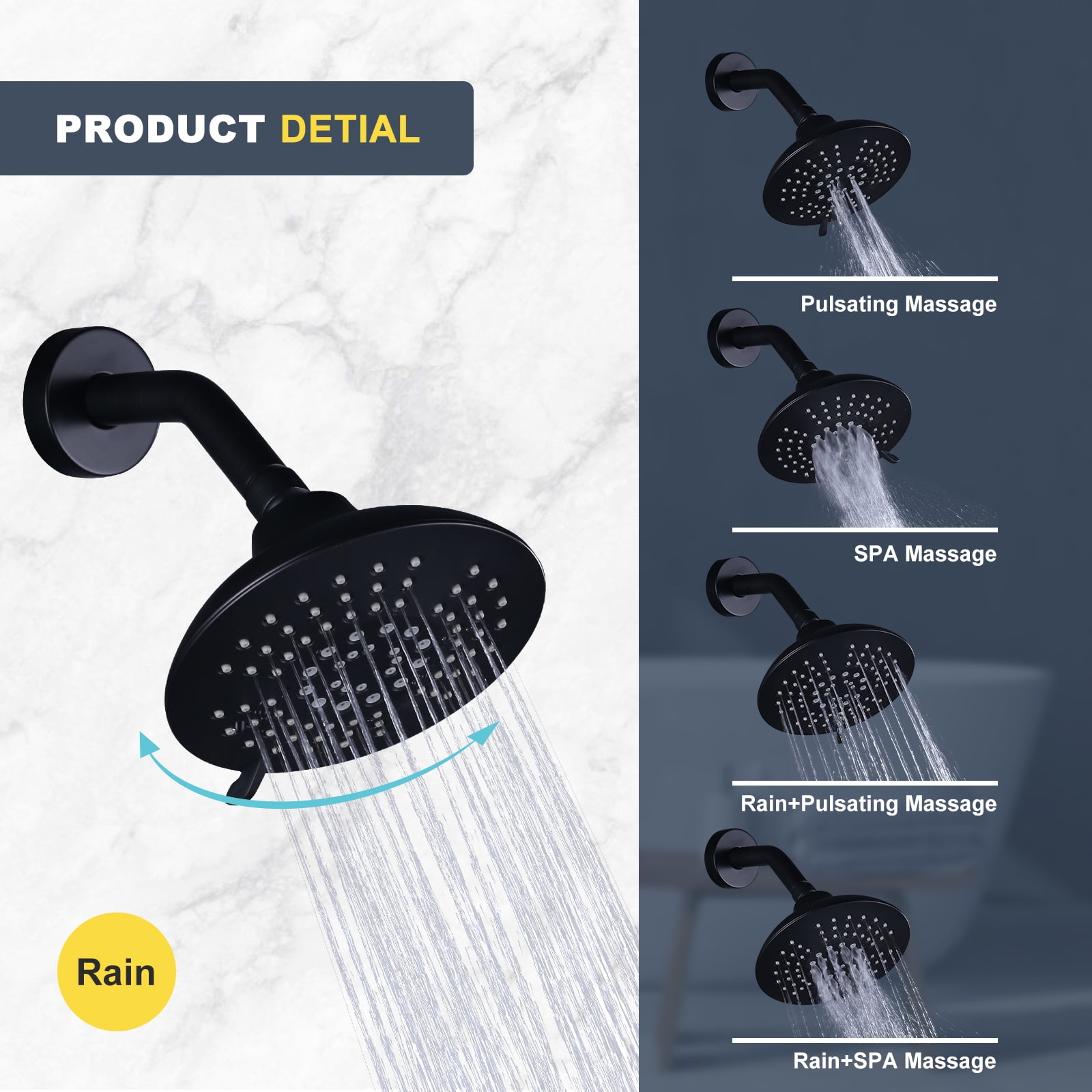 Wowow Tub Shower Faucet Set (Valve Included) with 6-Inch Rain Shower Head and Tub Spout, Oil Rubbed Bronze