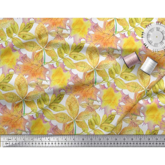 Soimoi Green Moss Georgette Fabric Autumn Leaves Decor Fabric Printed Yard 42 Inch Wide