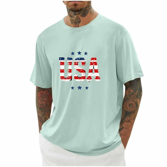 Awdenio T shirts for Man 4th of July T-Shirt USA Print Independence Day Patriotic Tops Stars and Stripes Tees