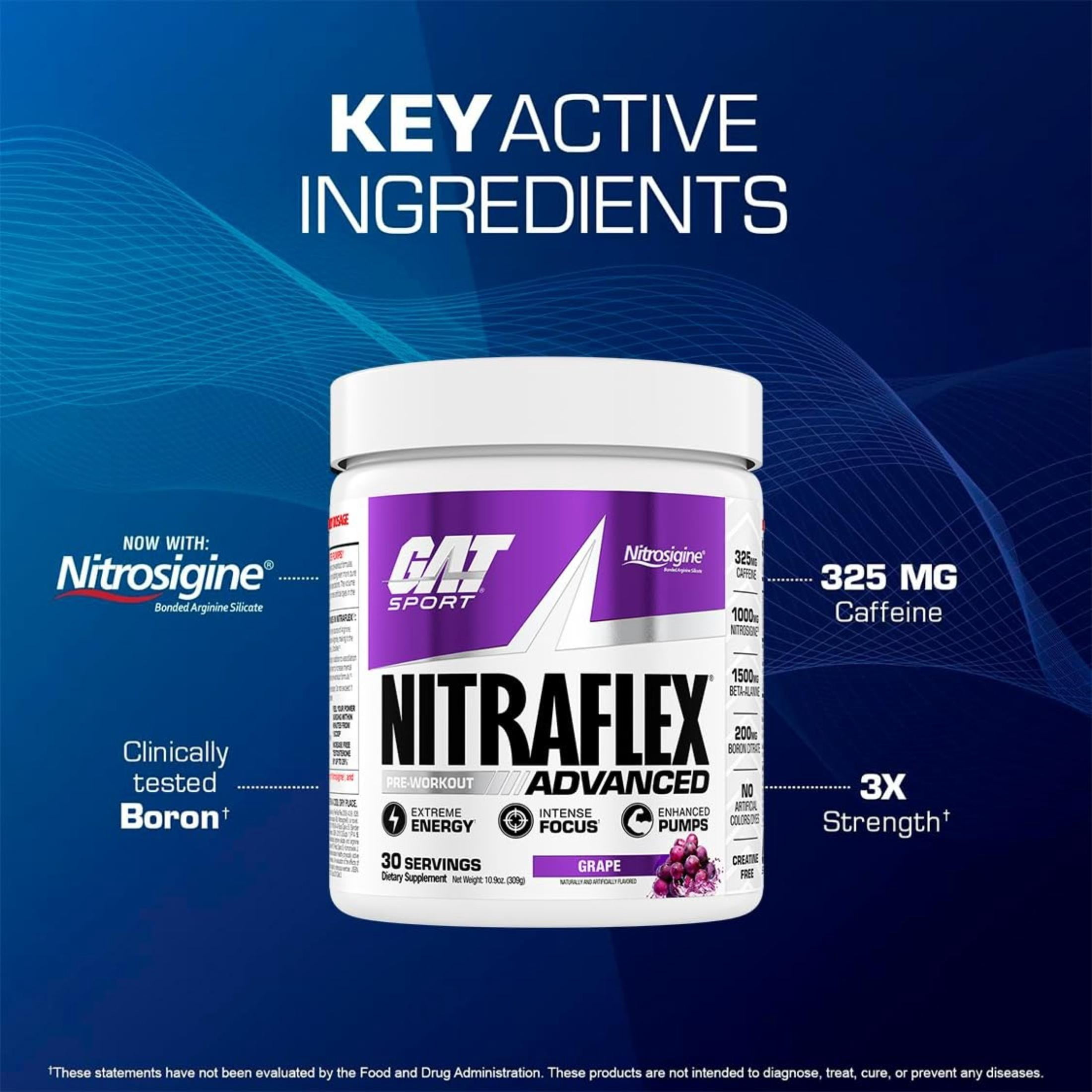 GAT SPORT, Nitraflex Advanced Pre-Workout Powder, Increases Blood Flow, Boosts Strength and Energy, Improves Exercise Performance (Grape, 30 Servings)