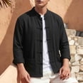 thumbnail image 2 of ROHUUQUE Men's Cotton Linen Shirts Stand Collar Long Sleeve Solid Frog Button Pocket Loose Casual Tops Daily Outdoor, 2 of 9