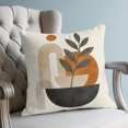 thumbnail image 6 of 16x16 Pillow Covers Set of 2, Boho Botanical Leaves Throw Pillow Covers Decorative Couch Cushion Case, Middle Century Abstract Beige Art Microfiber Square Pillowcases for Bedroom Car Living Room, 6 of 9