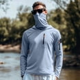 thumbnail image 6 of UPF 50+ Sun Protection Hooded Shirt for Men Long Sleeve Uv Protection Hoodies with Zip Pockets Quick Dry Hooded Shirt Rash Guard with Mask Outdoor Fishing Lightweight Casual Summer Blouse,Blue L, 6 of 6