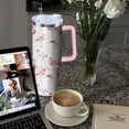 thumbnail image 4 of 40oz Flamingo Stainless Steel Tumbler with Handle and Straw, Insulated Cup Travel Coffee Mug Water Bottle with Lid and Straw, Animal Lovers Women Gifts, 4 of 5