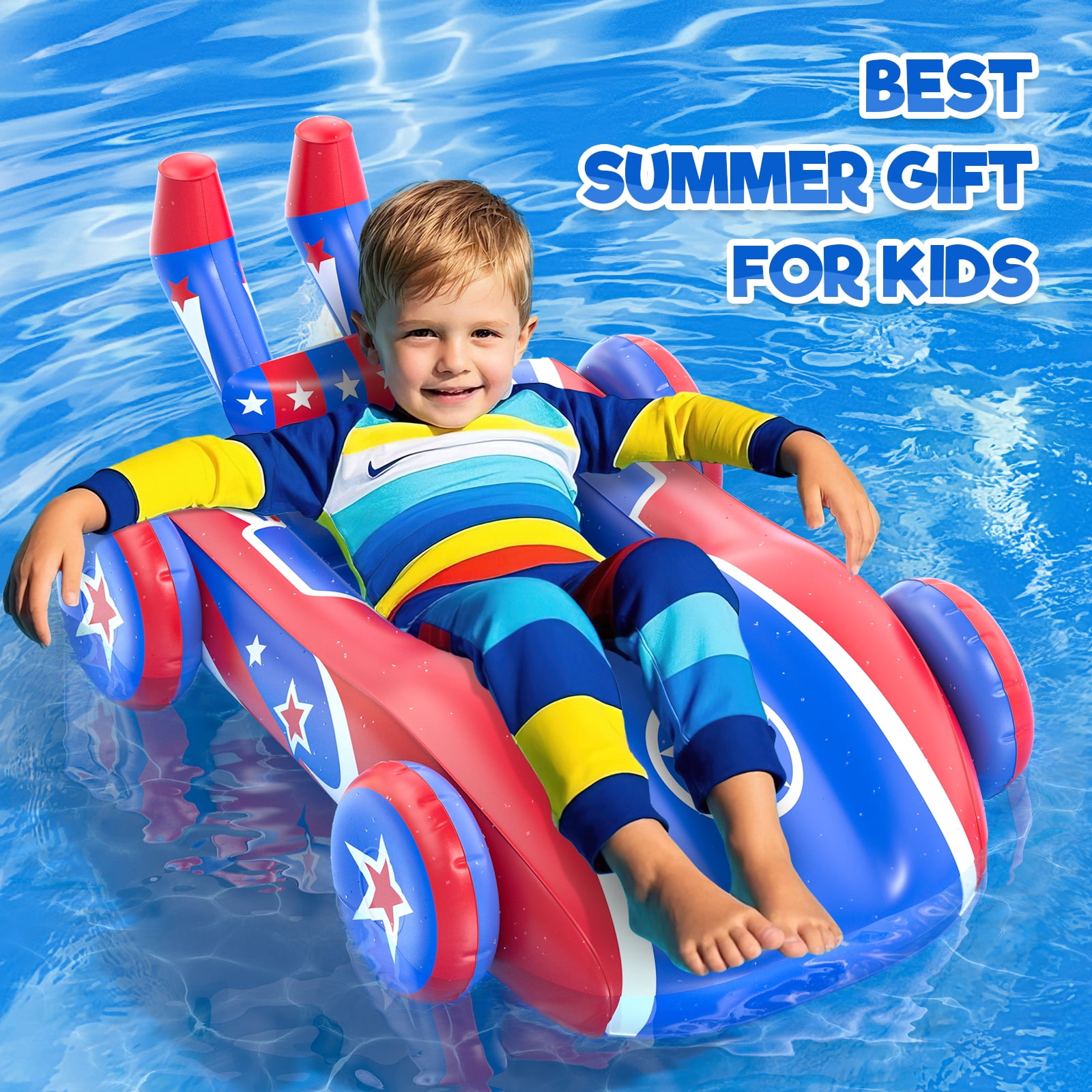 Kids Pool Floats with Water Gun, Car Toddler Inflatable Pool Toys for Kids Age 3-8 Years Old, Summer Outdoor Water, Beach, Swimming Pool Toys Gift