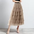 thumbnail image 2 of Cathalem Plus Size Skirt Women's Long Maxi Tulle Skirts A Line High Waisted Tiered Layered Midi Skirt Mesh Ruffle (Khaki,One Size), 2 of 6