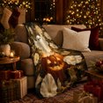 thumbnail image 3 of Whimsical Ghost Jack-O'-Lantern Halloween Scene Cream Flowers Magical, Festive Halloween Scene, Warm Flannel Blanket for Living Room and Family Room, Art Lovers Halloween Gift, Festive Home Decor, 3 of 9