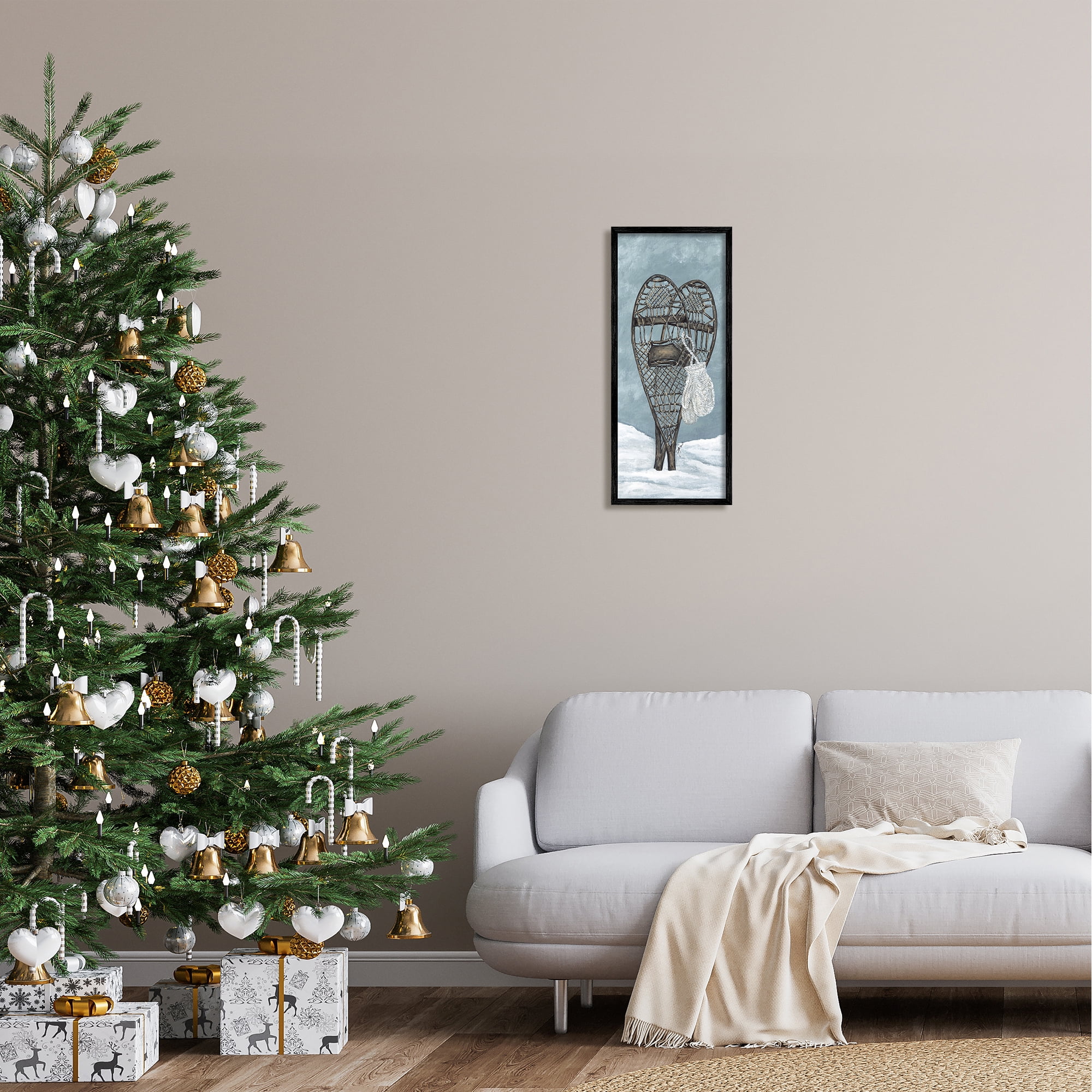 Stupell Industries Snowshoes & Winter Gloves Holiday Painting Black Framed Art Print Wall Art, 10 x 24