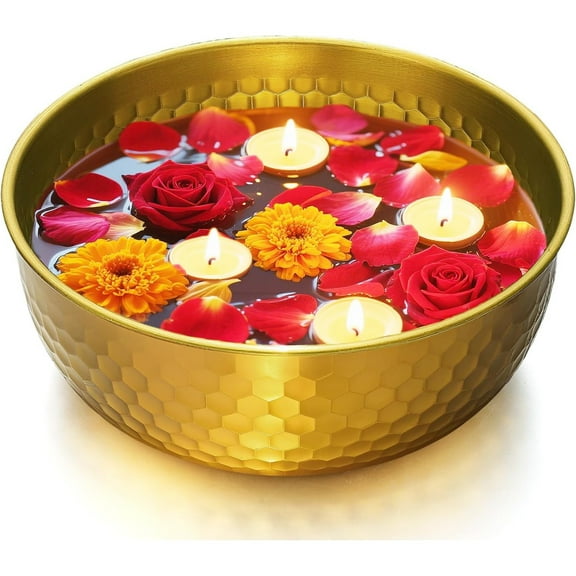 LZCKDPX Bowl Diwali Decoration for Home - Rustproof Gold Decorative Potpourri Bowl for Diwali Diya Gifts Pooja Mandir Wedding Indian Décor,1,golden