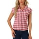 thumbnail image 1 of Camisa de botones de cuadros con cuello de punta y mangas cortas para mujer INSPIRE CHIC en cuadros rojos, 1 of 6
