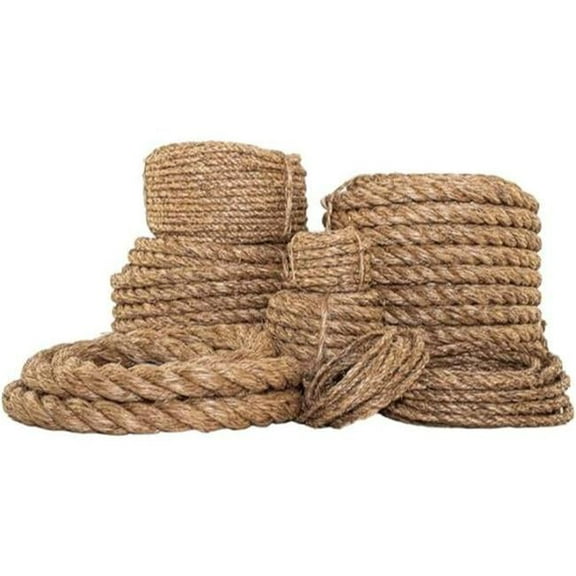 Twisted Manila Rope, 600 ft L, Manila, Natural, 3/8 in dia, 3 Strand