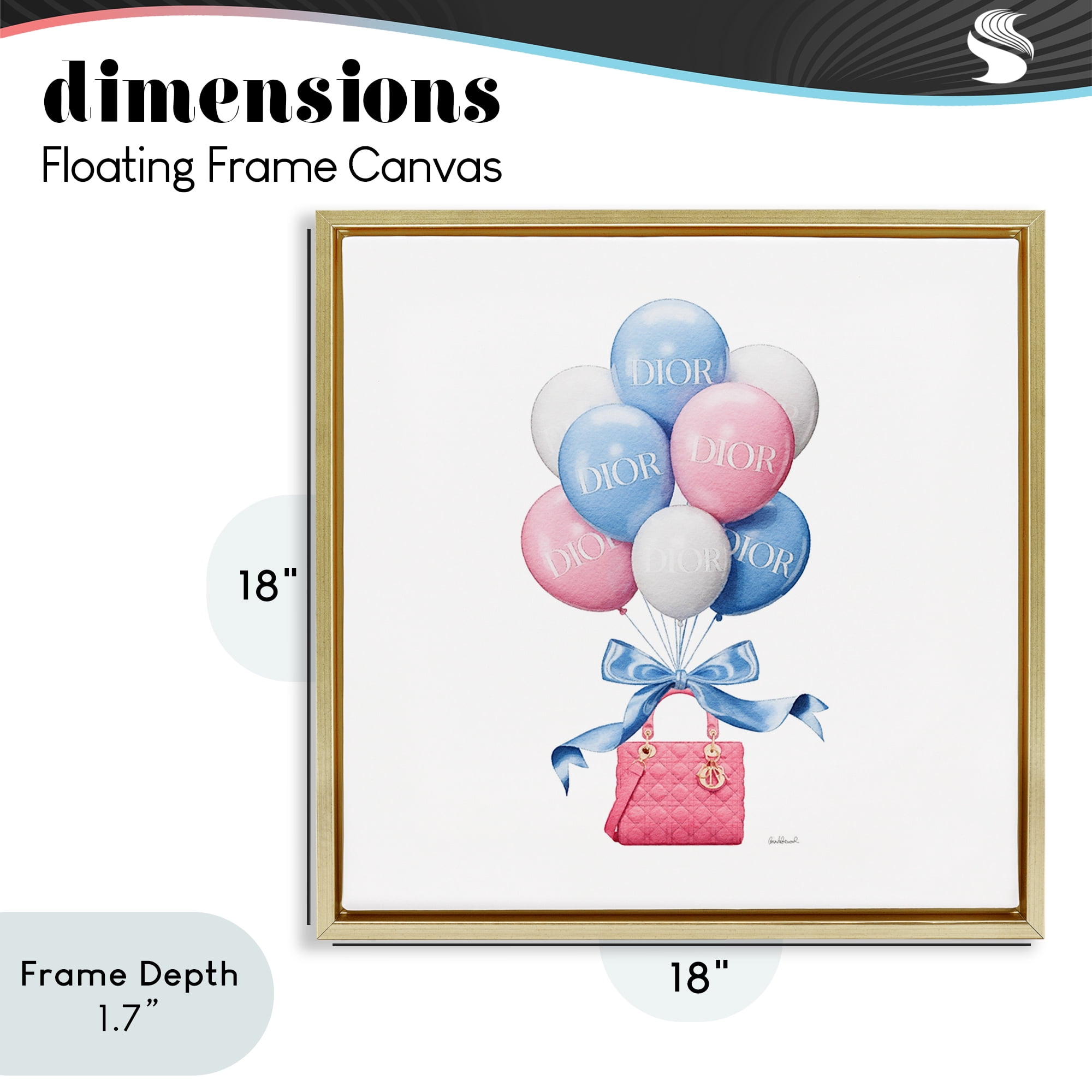 Stupell Industries Pink & Blue Handbag Balloons Gold Framed Floater Canvas Wall Art, design by Amanda Greenwood