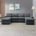 thumbnail image 2 of Mixoy Convertible Sectional Sofa with Ottoman,Modular Armrest 6Seat U-Shaped Couch with Cup Holder Light Grey, 2 of 5