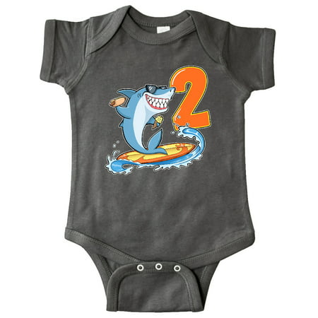 

Inktastic Second Birthday Surfing Shark with Hot Dog and Ice Cream Gift Baby Boy or Baby Girl Bodysuit