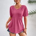 thumbnail image 5 of Jewelreauty Womens Pleated Short Sleeve Shirts Casual V Neck Puff Sleeve Tunic Tops Summer Loose Blouses (M, Hot Pink), 5 of 8