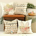 thumbnail image 3 of hofaaa Happy Easter Pillow Covers 18x18 Inch Set of 4, Striped Hello Spring Floral Bunny Rabbit Eggs Decorative Farmhouse Throw Pillowcases for Home Sofa Couch Decoration (Beige) G455-18, 3 of 6
