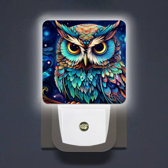 LED Night Lights Lamp with Dusk to Dawn Sensor, Beautiful Owl In The Style Of Vibrant Colors Night Light Plug Into Wall for Kids Room, Bedroom, Bathroom, Kitchen, Hallway