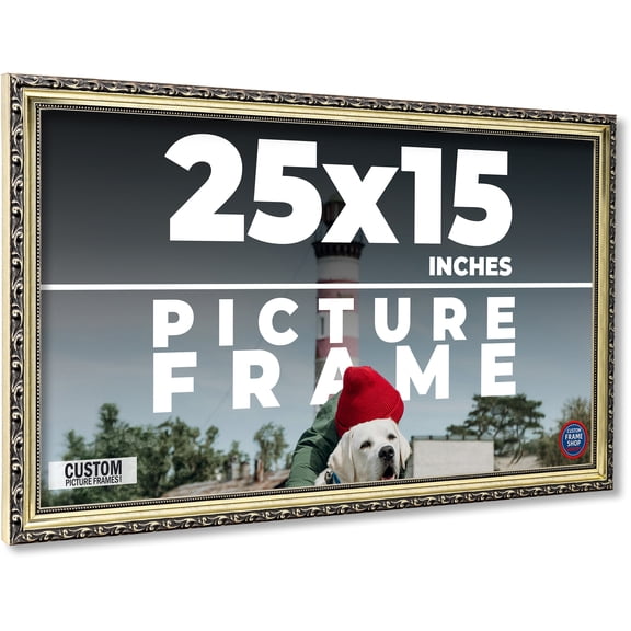 25x15 Frame Silver Solid Wood Picture Frame Width 1.125 Inches | Interior Frame Depth 0.375 Inches