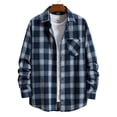 thumbnail image 4 of Men's Regular Fit Plaid Flannel Shirts Button Down Shirts Long Sleeve Cuffed Shirts  Lightweight Fall Jackets Blue L, 4 of 5