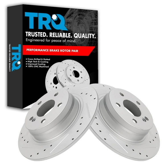 TRQ Rear Performance Brake Rotors Set Premium G-Coated Cross Drilled & Slotted Fits Select 2012-2015 Mercedes-Benz C250 2008-2012 C300